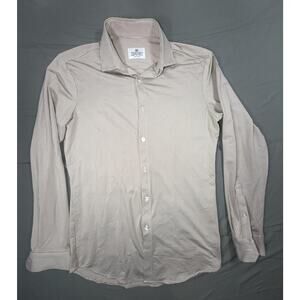 Mizzen+Main Dress Shirt Mens Medium Tall Beige Check Trim Fit Non Iron USA Made